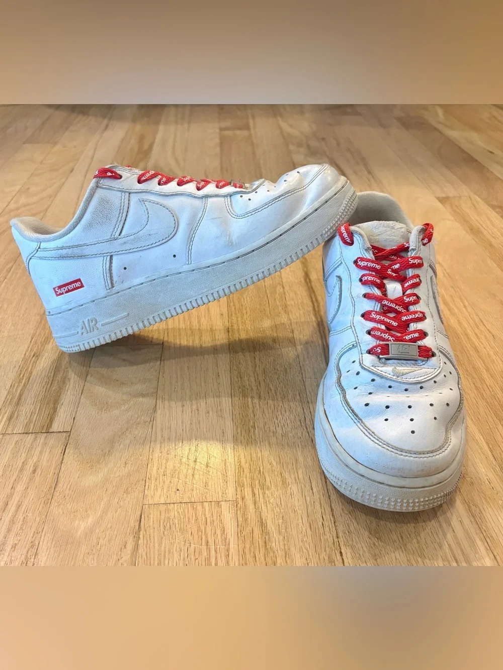 Nike x Supreme Air Force 1 Low Box Logo White Red Laces CU9225-100 Men’s Size 6